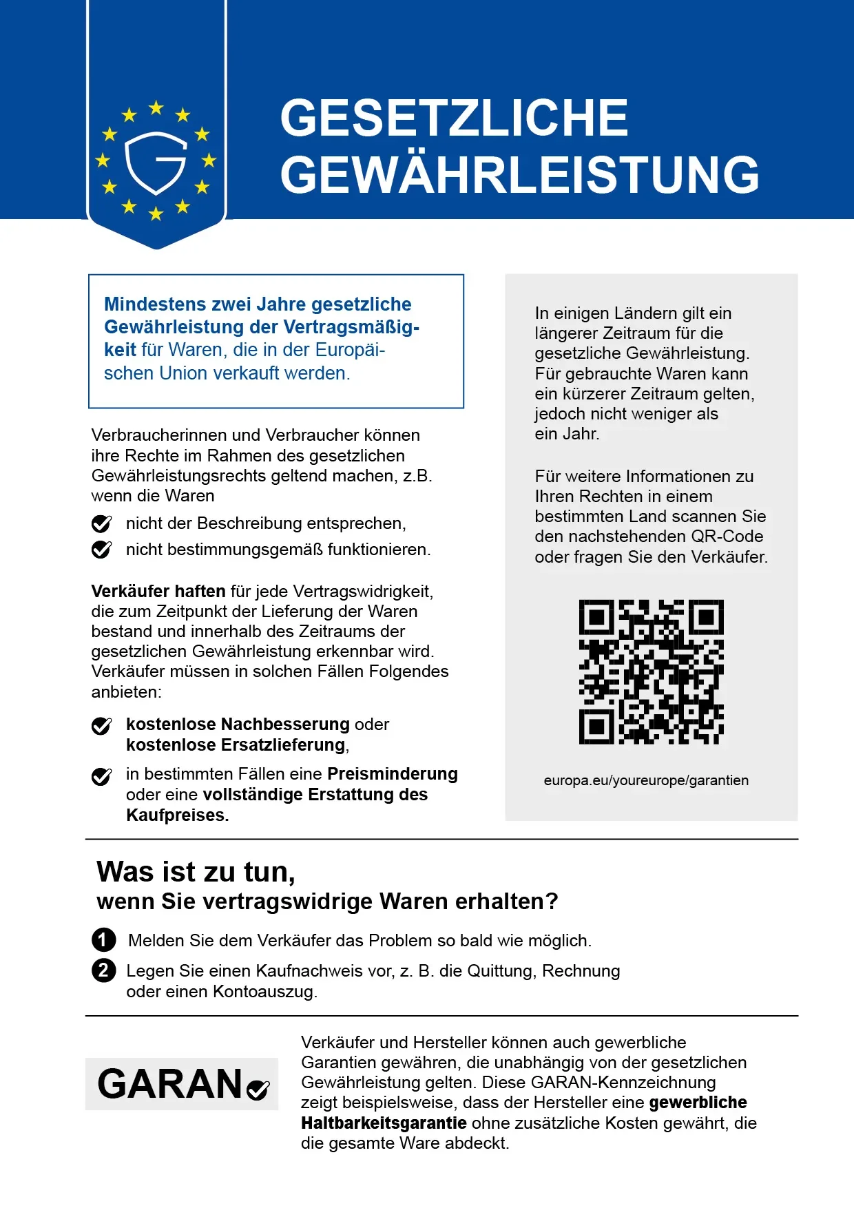 Gesetzliche Gewährleistung Label